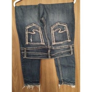 Silver Jeans Suki Skinny Womens Distressed Raw Hem Stretch Denim Size 28x29